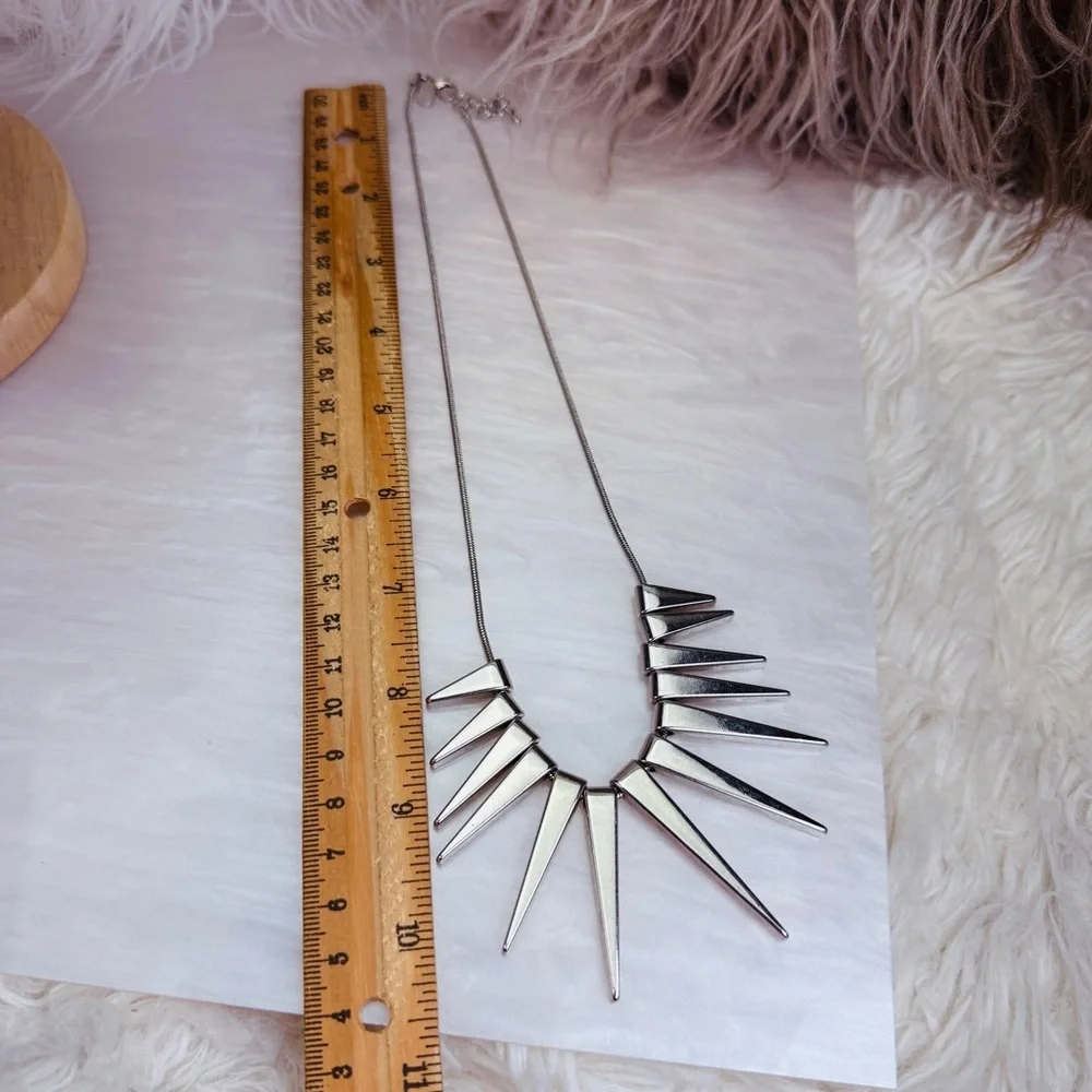 Silvertone Spike Statement Necklace